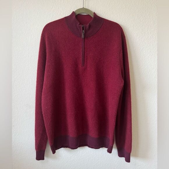 Saks 5th Avenue 100% Cashmere 1/4 Zip Pullover Sweater Men’s XL Burgundy Preppy - Picture 1 of 6